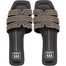 Chinelo Slide Moleca Tira Larga Strass Diamond Feminino