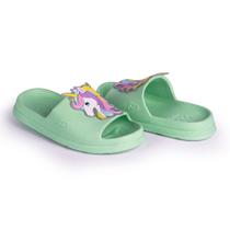 Chinelo Slide Nuvem Original Kids Menina Unicórnio Verde Água Mar&Cor