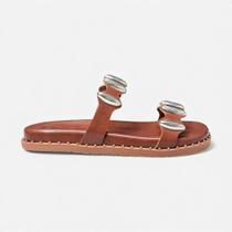 Chinelo Slide Papete Caramelo Com Metais