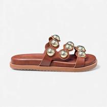 Chinelo Slide Papete Caramelo Com Metais