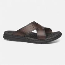Chinelo Slide Pegada Masculino Em Couro Marrom Chinelo Slide Pegada Masculino Em Couro Marrom