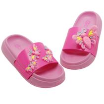Chinelo Slide Plugt Infantil Floquinho Borboleta Tutti Frutti Rosa