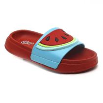 Chinelo Slide Plugt Infantil Menina Floquinho Frutinha Melancia Vermelho Leve e Confortável