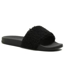 Chinelo Slide Sola Borracha Amanda Block Tira Larga Com Lã