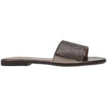 Chinelo Slide Strass Feminina Flat Glow Metalizada 34 ao 43 Calce Facil Pedrinhas