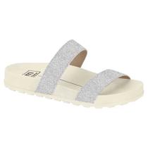 Chinelo Slide Tira Dupla Glitter Branco Off Prata Moleca 5436.425