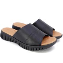 Chinelo Slide Usaflex Couro Feminino Anabela Baixo Leve Ergonômico Confort