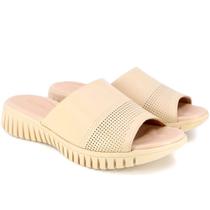 Chinelo Slide Usaflex Couro Feminino Anabela Baixo Leve Ergonômico Confort