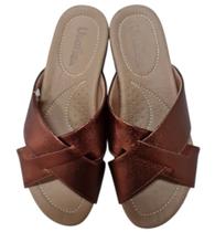Chinelo slide usaflex r1853 conforto em couro anatômico cobre