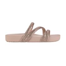 Chinelo Slide Zaxy Glitter Feminino Bege Dourado