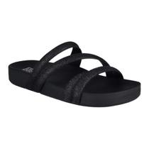 Chinelo Slide Zaxy Glitter Feminino Bege Preto