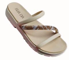 Chinelo sua cia em eva super leve com tiras com strass areia r.8359