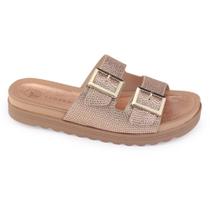 Chinelo Tanara T8131 Slide Flatform tiras brilho rosê fivela Chinelo Tanara T8131 Slide Flatform tiras brilho rosê fivela