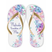 Chinelo temático Madrinha Também é Mãe Floral Azul e Rosa