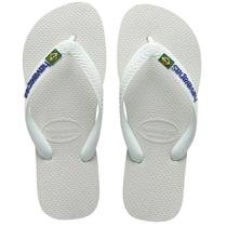 Chinelo Unissex Brasil Logo Azul Havainas - Branco