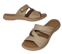 CHINELO USAFLEX MA0904 CONFORTO EM COURO PALMILHA ANATÔMICA BEGE COM tiras autocolantes CHINELO USAFLEX MA0904 CONFORTO EM COURO PALMILHA ANATÔMICA BEGE COM tiras autocolantes