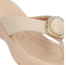 Chinelo Usaflex Plataforma Couro Bege Detalhe Enfeite