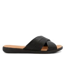 Chinelo Usaflex Slide Preto Couro Detalhe Tressê Chinelo Usaflex Slide Preto Couro Detalhe Tressê