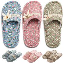 Chinelos biroris de algodão floral para mulheres, 3 pares Chinelos biroris de algodão floral para mulheres, 3 pares