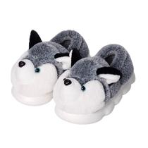 Chinelos Cartoon Husky Dog Plush Warm Fluffy House Slip