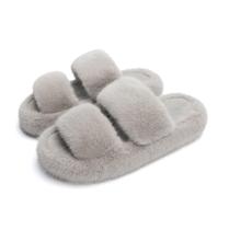 Chinelos Chantomoo Memory Foam Fuzzy Fur Open Toe Grey