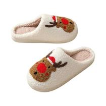 Chinelos De Algodão De Inverno Para Mulheres Com Estampa De Árvore De Natal, Sandálias De Pelúcia