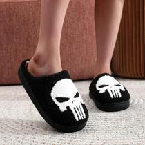 Chinelos De Algodão Plush Com Padrão De Caveira Punisher Para Homens E Mulheres, Confortáveis E Chinelos De Algodão Plush Com Padrão De Caveira Punisher Para Homens E Mulheres, Confortáveis E