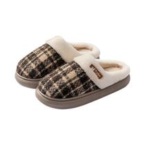 Chinelos De Casa Femininos De Inverno Quentes Com Listras De Pelúcia Antiderrapantes Confortáveis