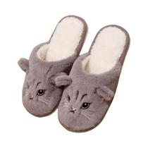 Chinelos De Inverno De Algodão Para Casais Com Design De Gato, Sola Macia, Sandálias Casuais Para