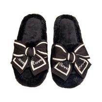 Chinelos De Inverno Femininos De Pelúcia Com Laço, Calçados Casuais Elegantes Com Plataforma Chinelos De Inverno Femininos De Pelúcia Com Laço, Calçados Casuais Elegantes Com Plataforma