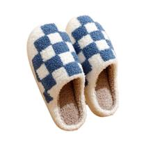 Chinelos De Inverno Femininos Felpudos E Confortáveis Com Bordado Xadrez Para Uso Interno - others