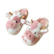 Chinelos De Inverno Femininos Quentes Com Estampa De Vaca Antiderrapantes De Pelúcia Macia Para Uso