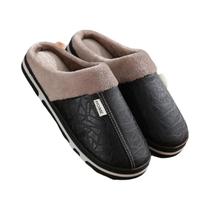 Chinelos De Inverno Masculinos Em Couro PU Impermeáveis E Quentes Com Forro De Pelúcia Para Uso