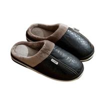 Chinelos De Inverno Masculinos Em Tamanho Grande, Impermeáveis, Em Couro PU Com Forro De Algodão,