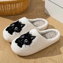Chinelos De Inverno Para Mulheres Com Estampa De Gato Preto, Solado Macio, Confortáveis, De Algodão, Chinelos De Inverno Para Mulheres Com Estampa De Gato Preto, Solado Macio, Confortáveis, De Algodão,