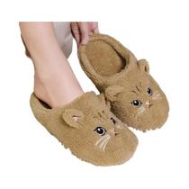 Chinelos De Inverno Para Mulheres Em Pelúcia Com Design De Gato, Sola Macia E Confortável, Quentes E