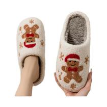 Chinelos De Natal Com Bordado De Boneco De Gengibre Para Mulheres, Calçados De Inverno Para Chinelos De Natal Com Bordado De Boneco De Gengibre Para Mulheres, Calçados De Inverno Para