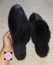 Chinelos de pelo lã pantufa forrada com lã calçado fechado frio confortavel Chinelos de pelo lã pantufa forrada com lã calçado fechado frio confortavel