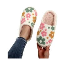 Chinelos De Pelúcia Bordados Com Flores Coloridas Brancas, Solado Macio, Confortáveis E Chinelos De Pelúcia Bordados Com Flores Coloridas Brancas, Solado Macio, Confortáveis E