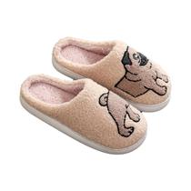 Chinelos De Pelúcia Bordados Pug Para Mulheres E Homens Quentes Antiderrapantes Com Solado Grosso De