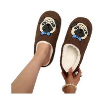 Chinelos De Pelúcia Com Estampa De Pug Marrom Para Homens E Mulheres, Solado Macio, Confortáveis E Chinelos De Pelúcia Com Estampa De Pug Marrom Para Homens E Mulheres, Solado Macio, Confortáveis E