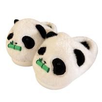 Chinelos de pelúcia Cute Panda para mulheres Fluffy Cartoon House S