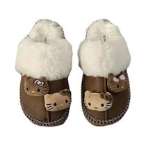 Chinelos De Pelúcia Hello Kitty Para Mulheres, Calçados Quentes De Algodão Com Solado Grosso,