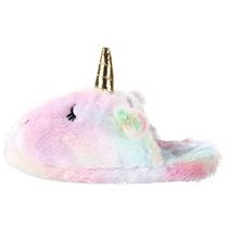 Chinelos de pelúcia Unicorn para mulheres e meninas, Rainbow House