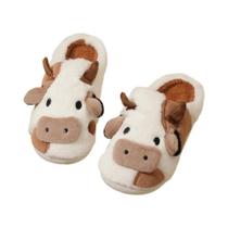 Chinelos De Pelúcia Unissex De Inverno Quentes Com Desenho De Vaca, Antiderrapantes, Para Uso
