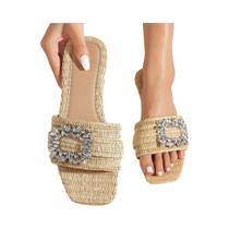 Chinelos De Verão Femininos Casuais De Moda Com Salto Baixo Em Tricô, Sandálias De Cristal, Slides Chinelos De Verão Femininos Casuais De Moda Com Salto Baixo Em Tricô, Sandálias De Cristal, Slides