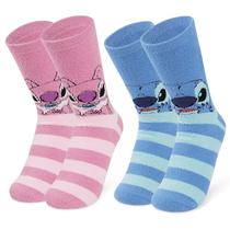 Chinelos e meias femininas Disney Stitch, pacote com 2, fofas, antiderrapantes