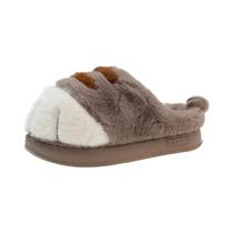 Chinelos Femininos Antiderrapantes De Pelúcia Com Design De Pata De Gato, Mules Quentes E Fofos,