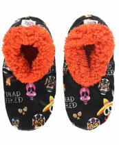 Chinelos femininos com pés felpudos Lazy One Sugar Skulls S/M
