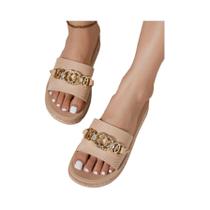 Chinelos Femininos Com Strass E Corrente Redonda, Moda De Verão Para Uso Em Casa, Ao Ar Livre E